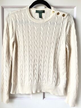 Lauren Ralph Lauren Cream Cable Knit Sweater Size Petite Medium